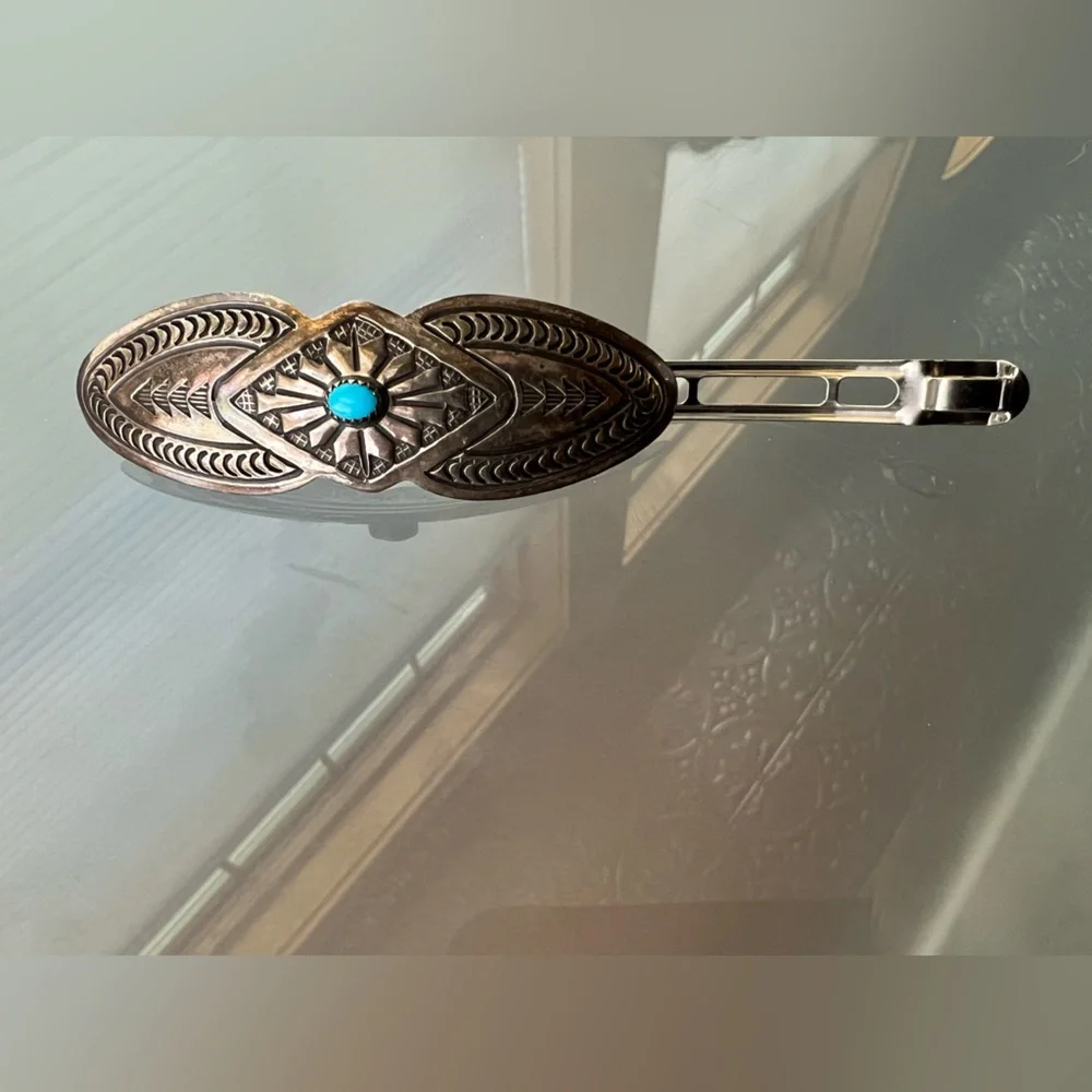 🪙💎Turquoise & Sterling Silver Barrette | Vintage Southwestern / Navajo Design